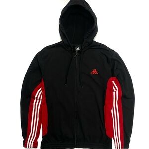 Adidas Mens Black & Red Full Zip 3 Stripe Active 360 Hoodie Sweatshirt Jacket XL
